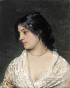  perla Lienzo - von El collar de perlas dama Eugene de Blaas